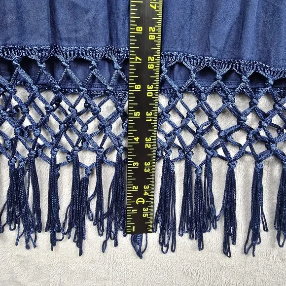 Mud Pie Women Navy Blue Halter Dress Macrame Fringe Hem Boho Summer Size M 8-10 - Picture 13 of 13